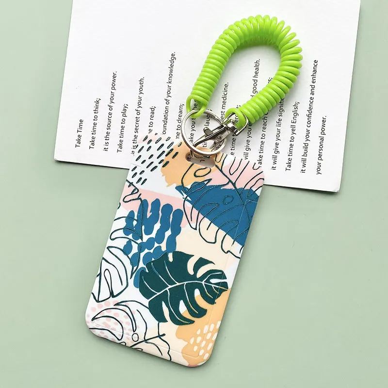 Green plant series simple fashion lanyard card cover with Monstera deliciosa diamond grid design, plastic 110mm x 70mm on a white background