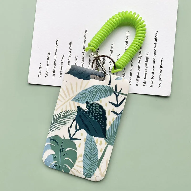 Green plant series simple fashion lanyard card cover with Monstera deliciosa diamond grid design, plastic 110mm x 70mm on a white background