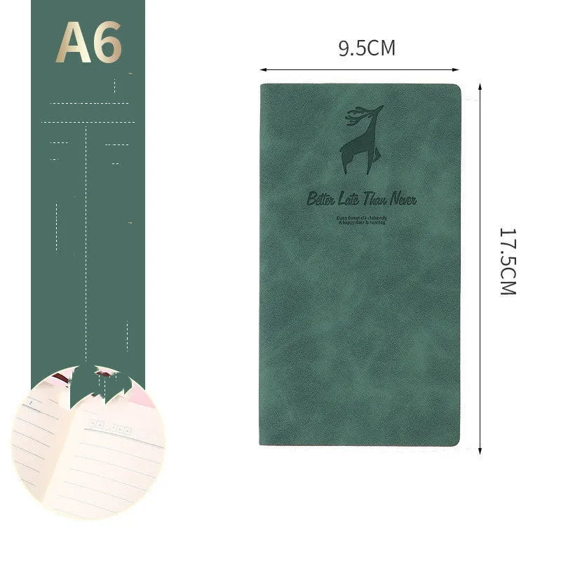 Deer Head Notebook with PU leather cover embossed and gold stamped, open to paper pages