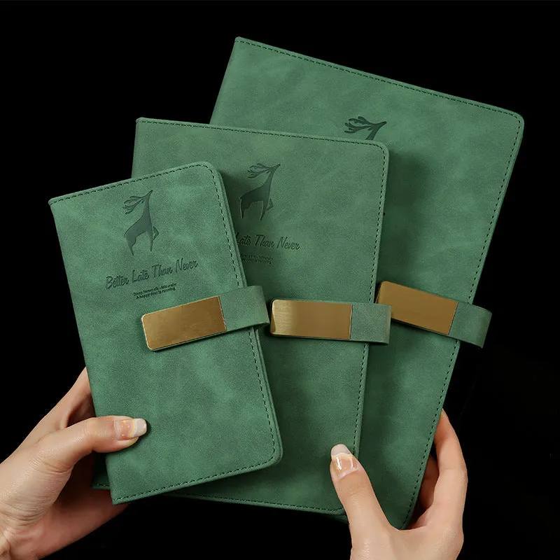 Deer Head Notebook with PU leather cover embossed and gold stamped, open to paper pages