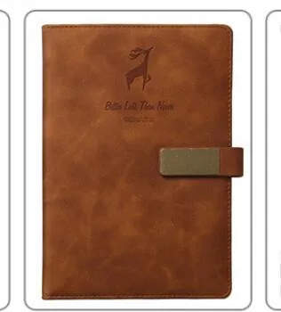 Deer Head Notebook with PU leather cover embossed and gold stamped, open to paper pages