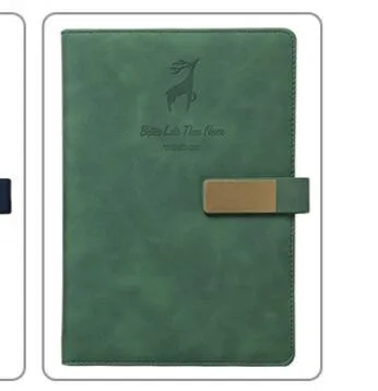 Deer Head Notebook with PU leather cover embossed and gold stamped, open to paper pages