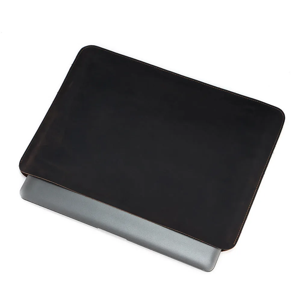 Brown genuine leather computer bag with horizontal design for laptops and tablets
