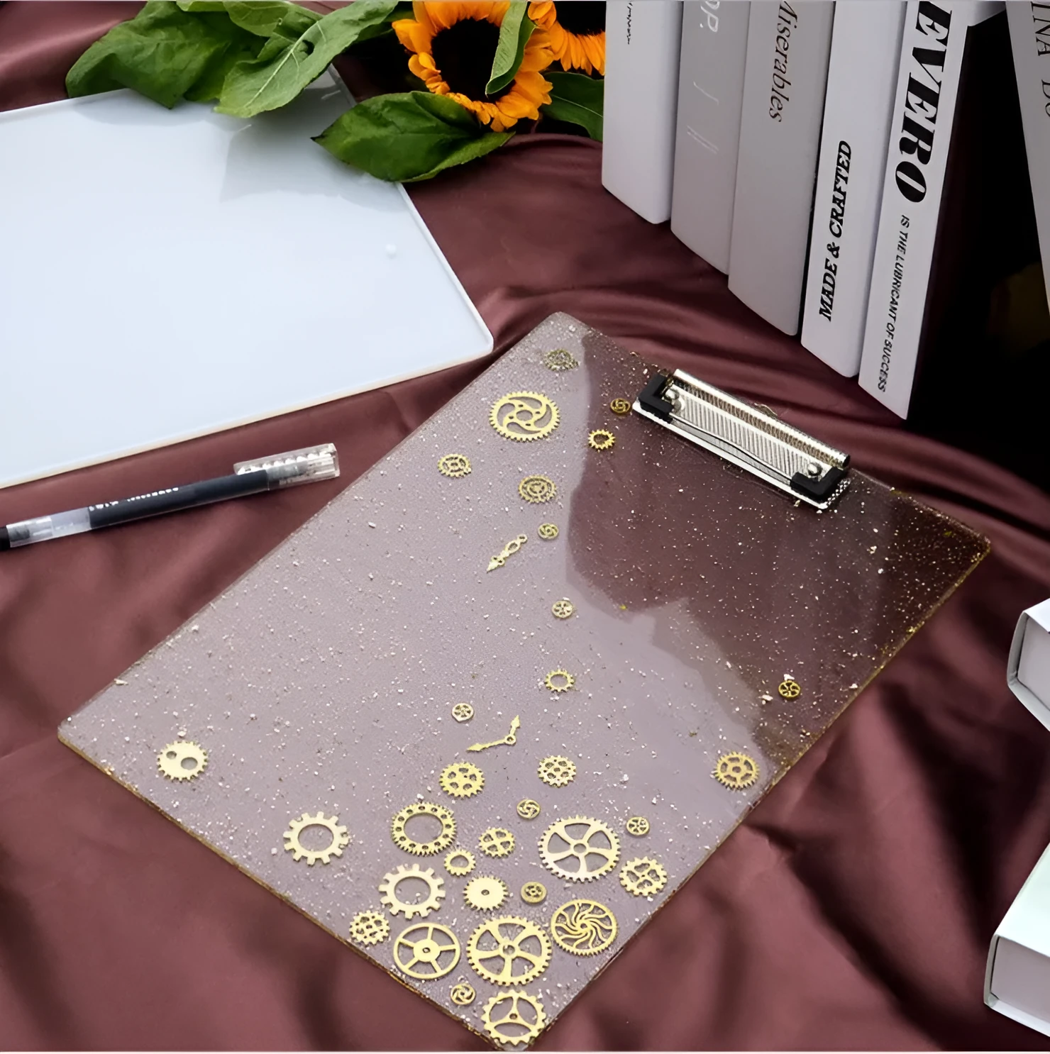 Silicone mold producing folder, drawing board, and stationery mirror shapes in freshly baked colours, style A and B options