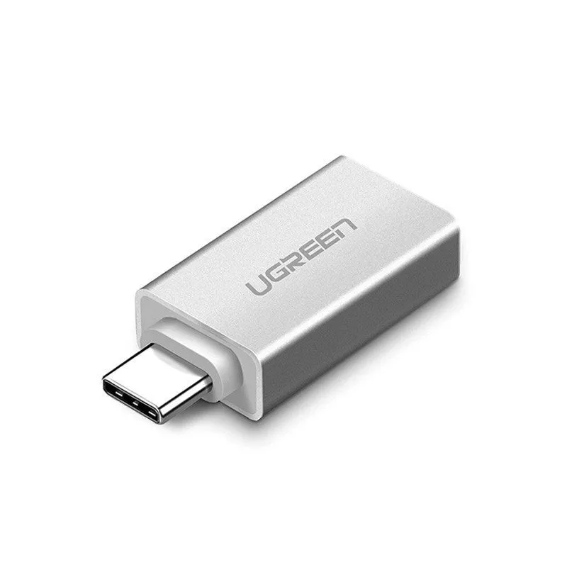 USB-C to USB 3.0 adapter for Android phones in silver aluminium shell with lanyard option