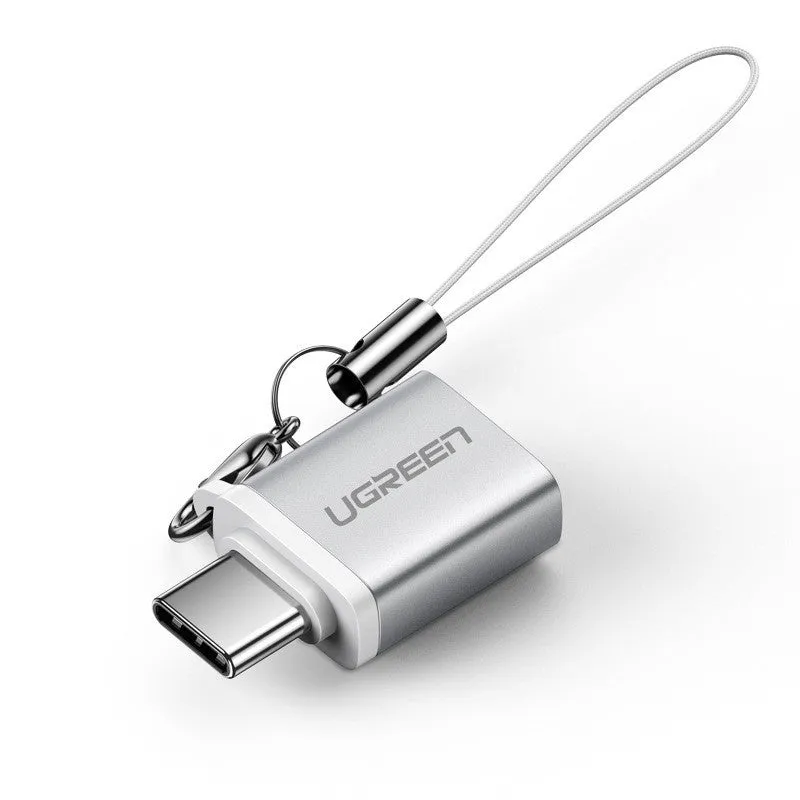 USB-C to USB 3.0 adapter for Android phones in silver aluminium shell with lanyard option