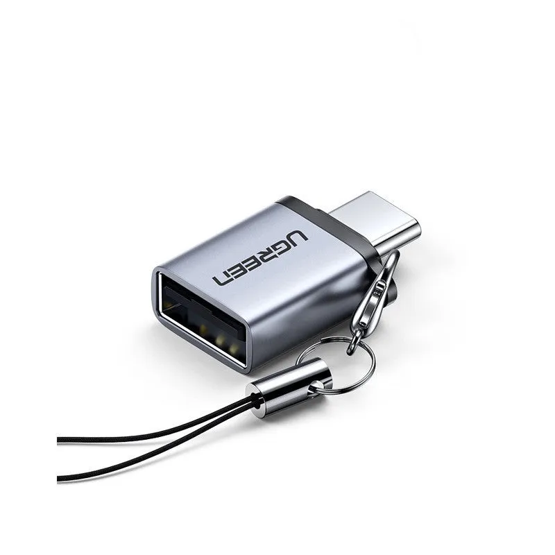 USB-C to USB 3.0 adapter for Android phones in silver aluminium shell with lanyard option