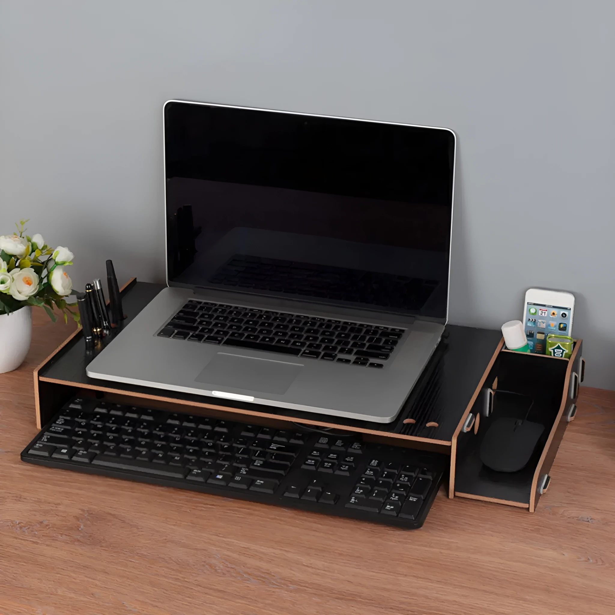 Wooden desktop laptop cooling rack 28x56x8.5cm black white single-layer exhaust stand