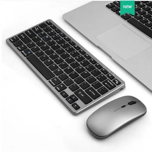 Wireless 2.4G charging silent keyboard mouse set, Bluetooth 3.0, 78 keys, silver white, boxed with mouse and manual