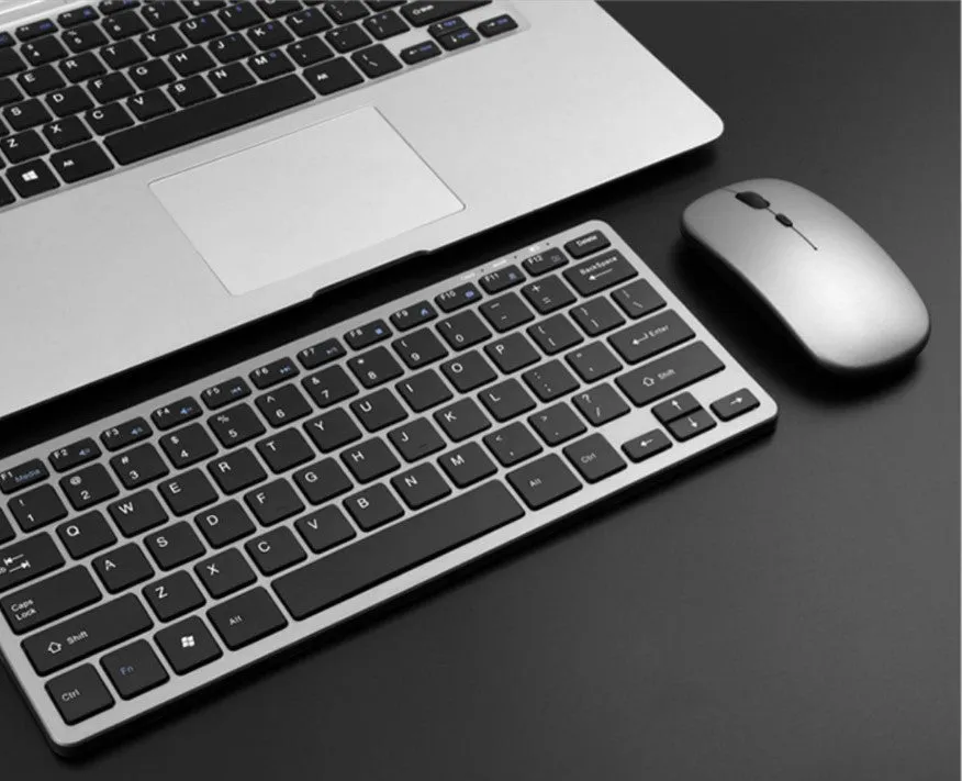 Wireless 2.4G charging silent keyboard mouse set, Bluetooth 3.0, 78 keys, silver white, boxed with mouse and manual