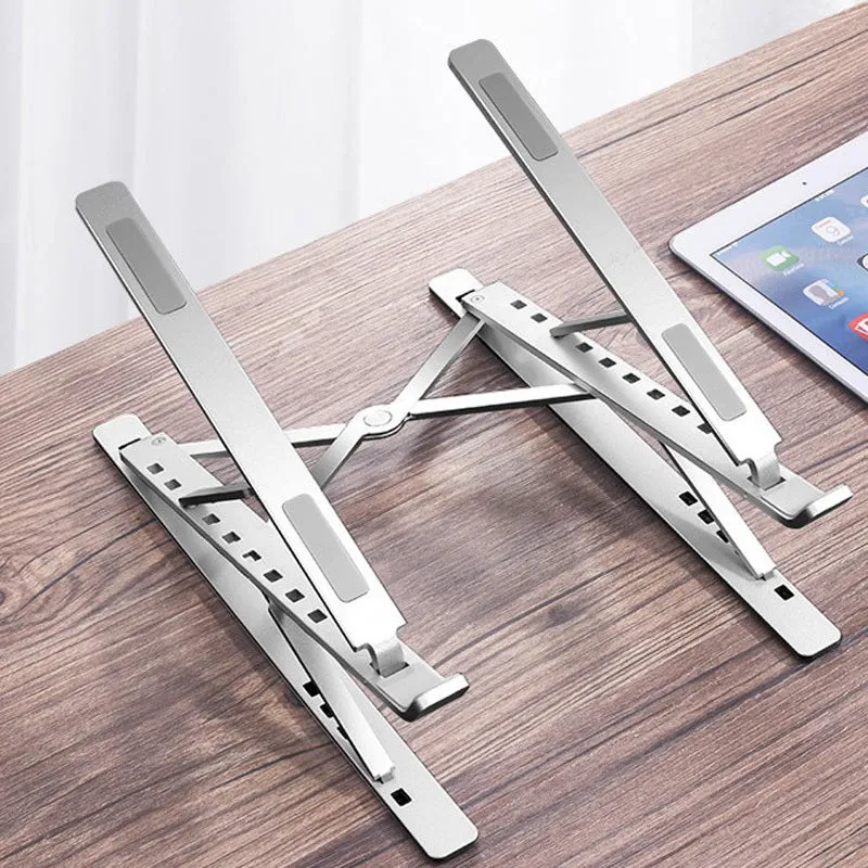 Double-layer aluminium alloy foldable laptop stand in silver with adjustable height up to 310 mm