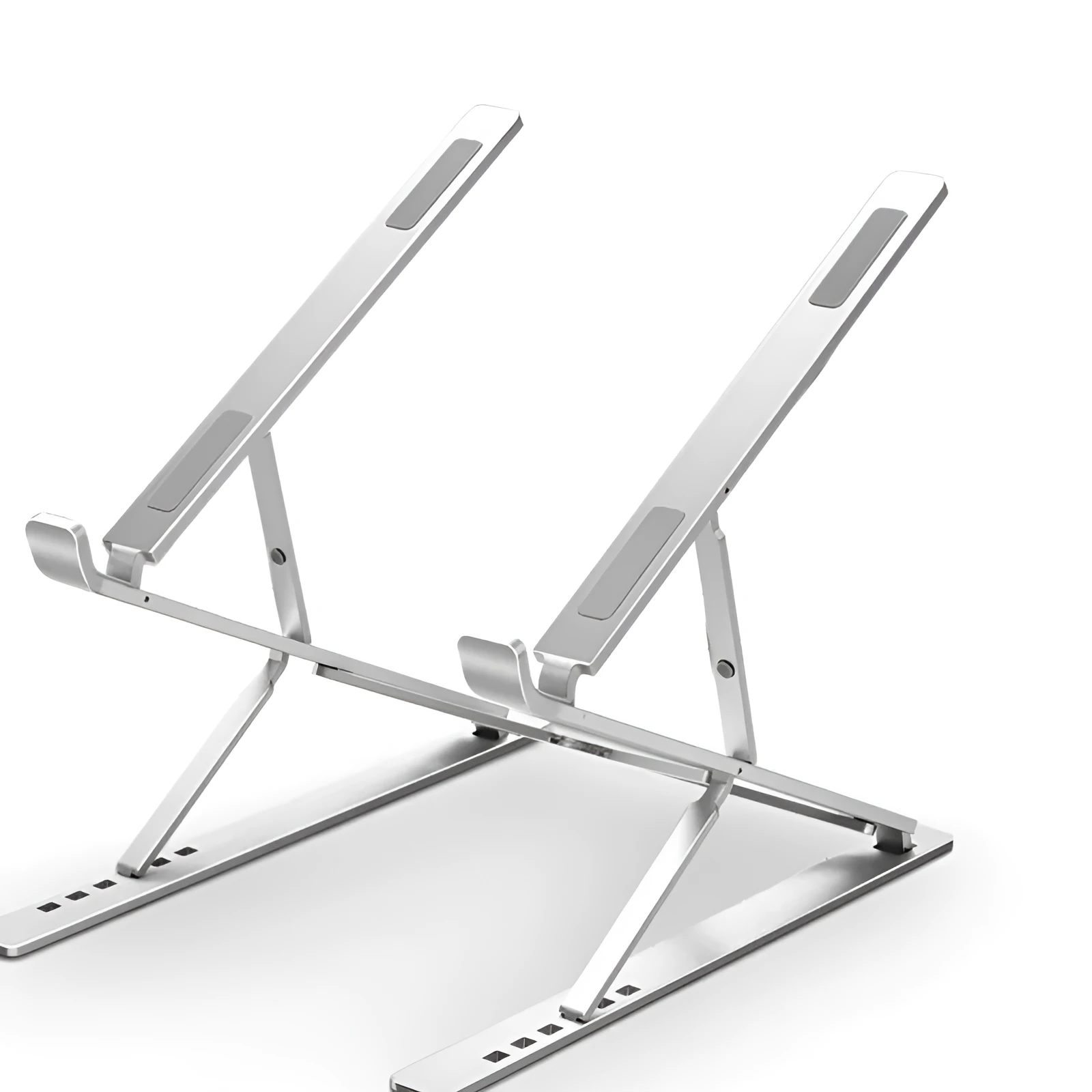 Double-layer aluminium alloy foldable laptop stand in silver with adjustable height up to 310 mm