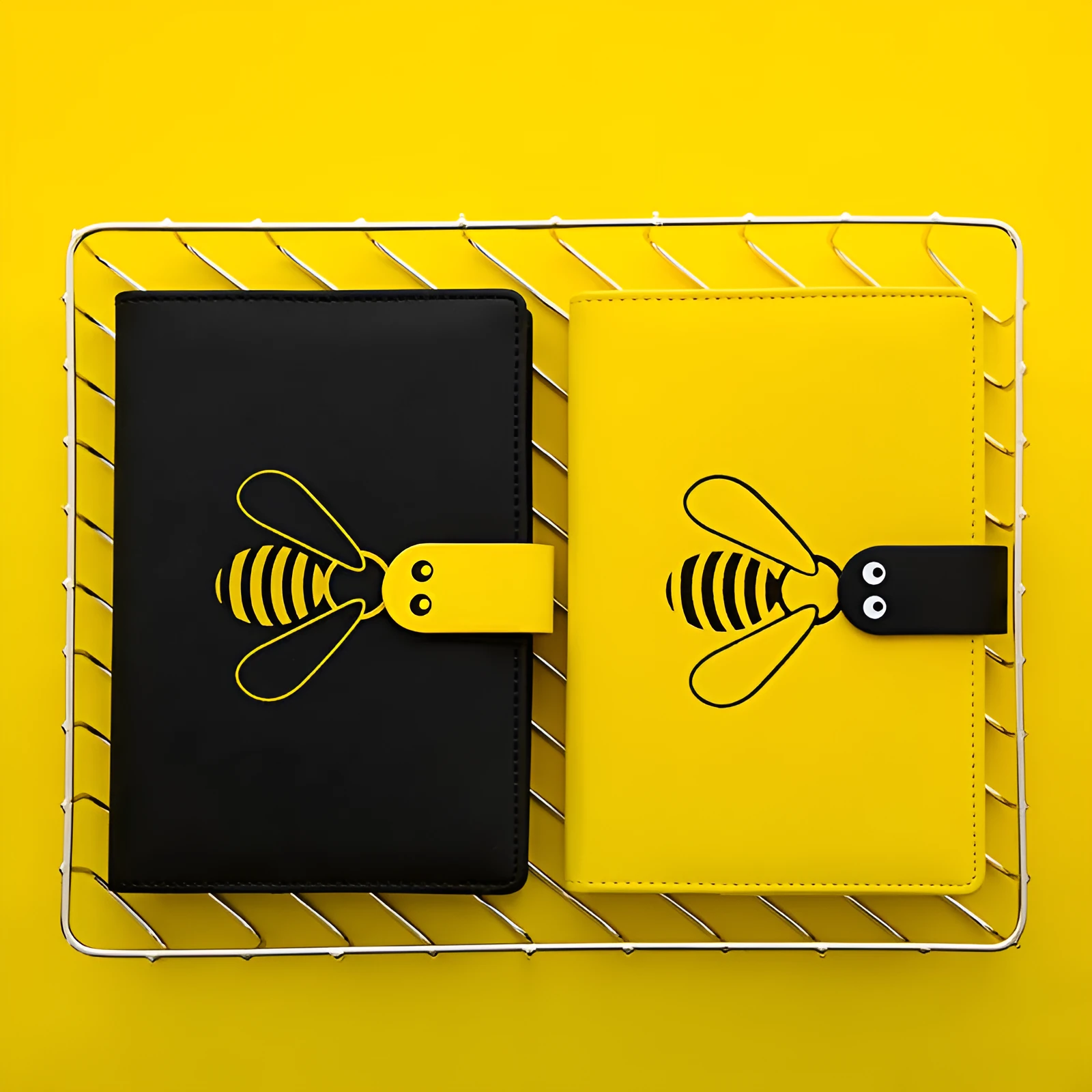 Open B6 notebook with 144 sheets, black PU cover, on a wooden desk