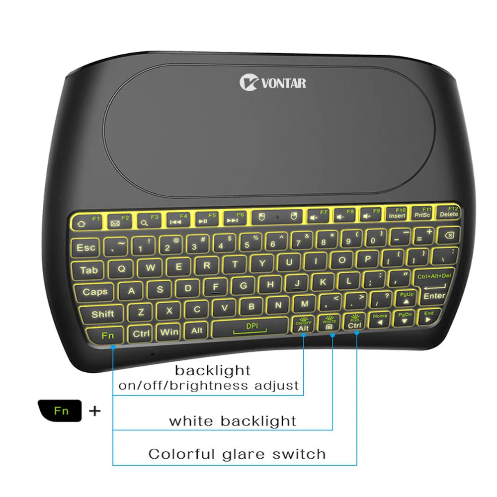 D8 mini dual-mode wireless keyboard with seven-color backlight and USB adapter