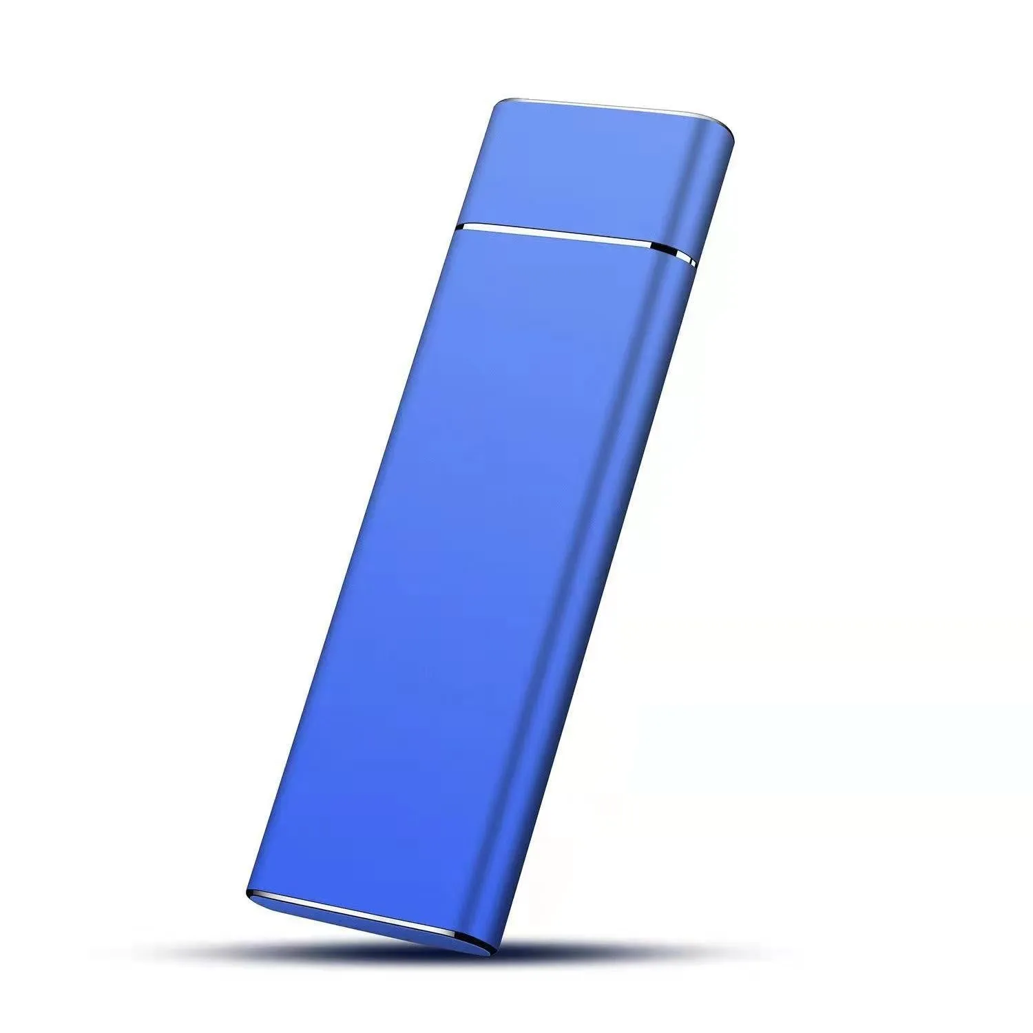 Silver aluminium alloy M.2 NGFF to USB 3.1 SSD mobile hard disk enclosure on a wooden desk
