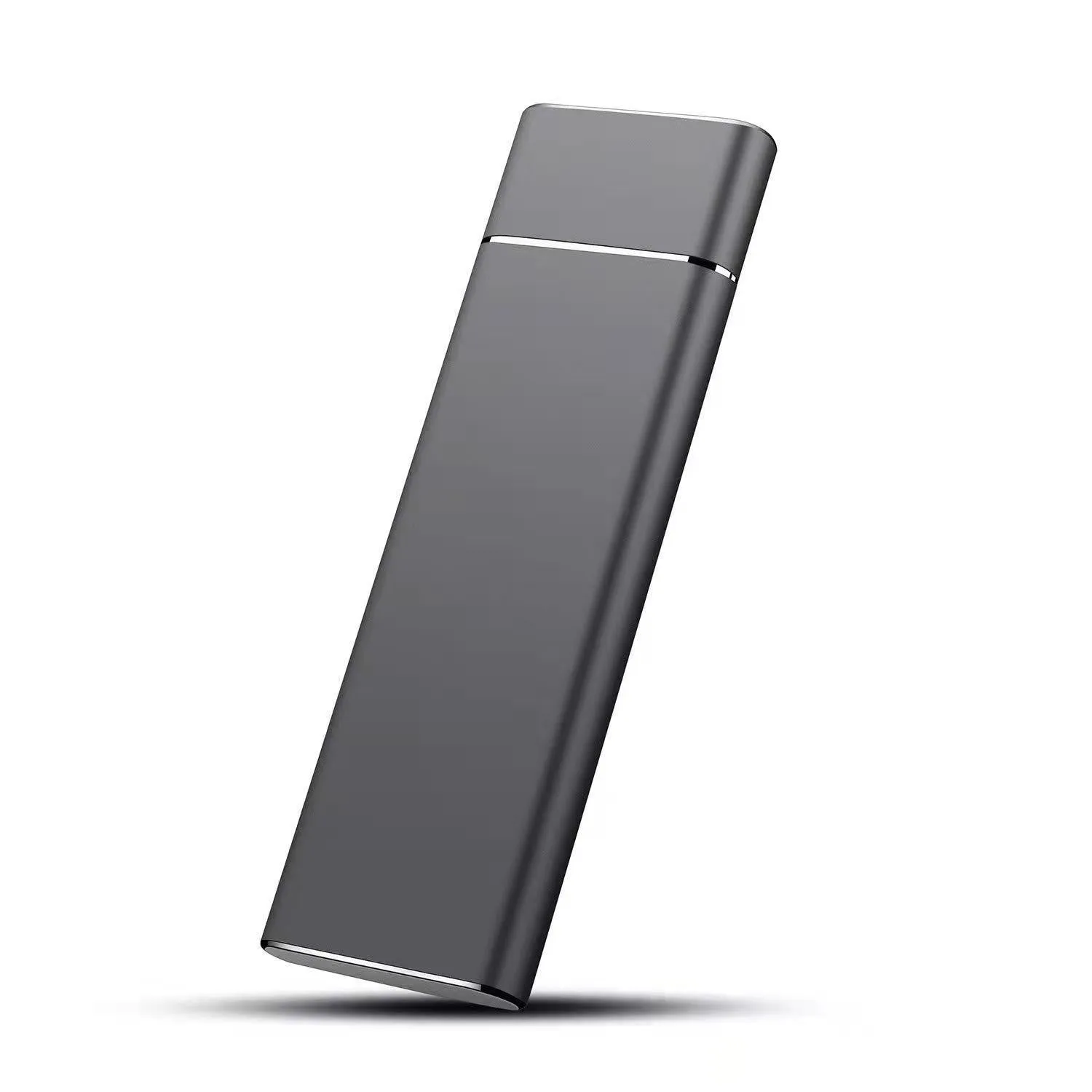 Silver aluminium alloy M.2 NGFF to USB 3.1 SSD mobile hard disk enclosure on a wooden desk