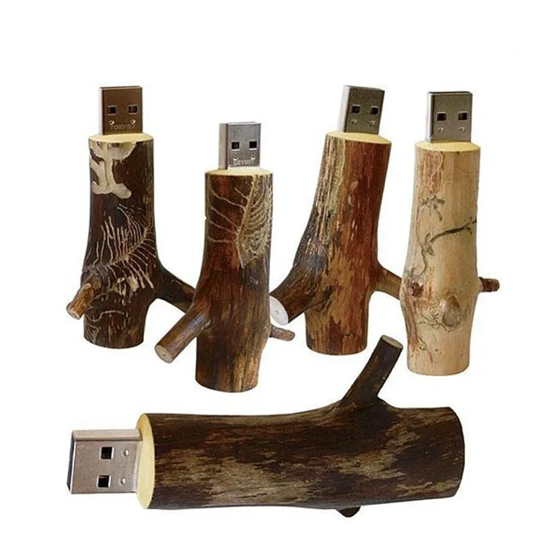 Jaster natural wood USB 2.0 flash drive in tree branch design with write protection switch on wooden surface