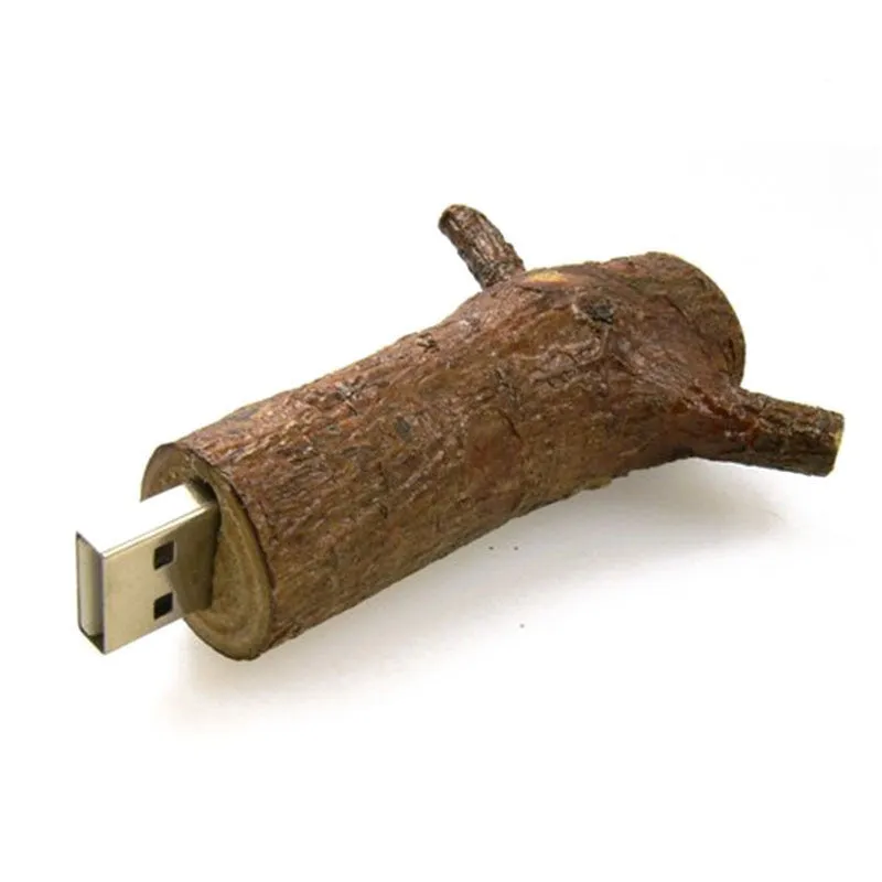 Jaster natural wood USB 2.0 flash drive in tree branch design with write protection switch on wooden surface