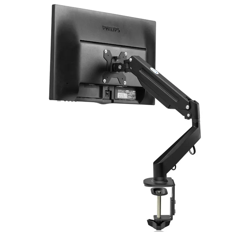 All steel rotating lifting monitor stand for 17-27 inch screens with keyhole fixture fixing, in black and white sticker finish