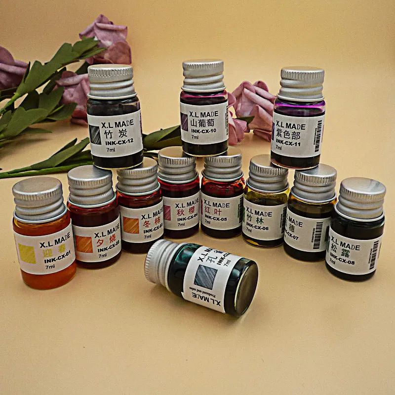 12 colour gold powder dip pen ink set in 7ml high borosilicate glass bottles with gift box