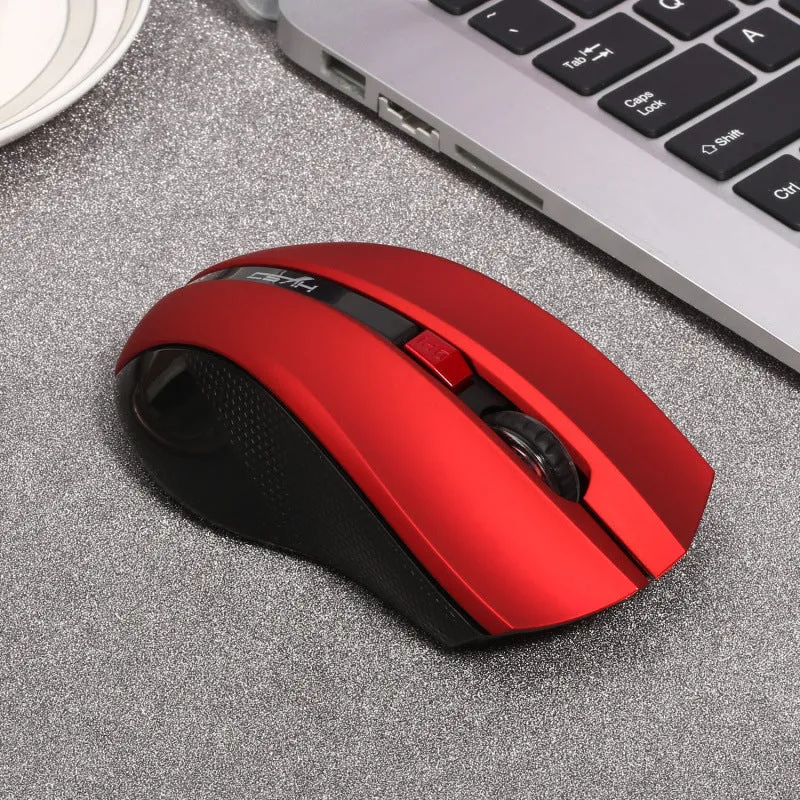 Wireless 2.4G optical mouse in black with ergonomic design and scroll wheel for laptop office use