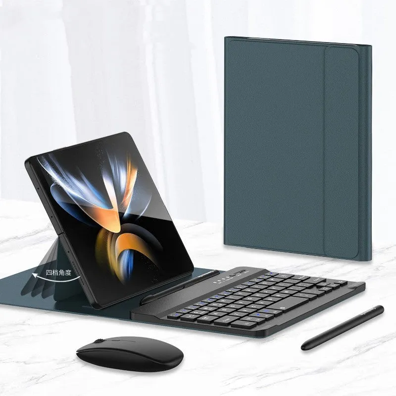 Samsung Fold PU keyboard case with wireless Bluetooth mouse and stylus holder in black
