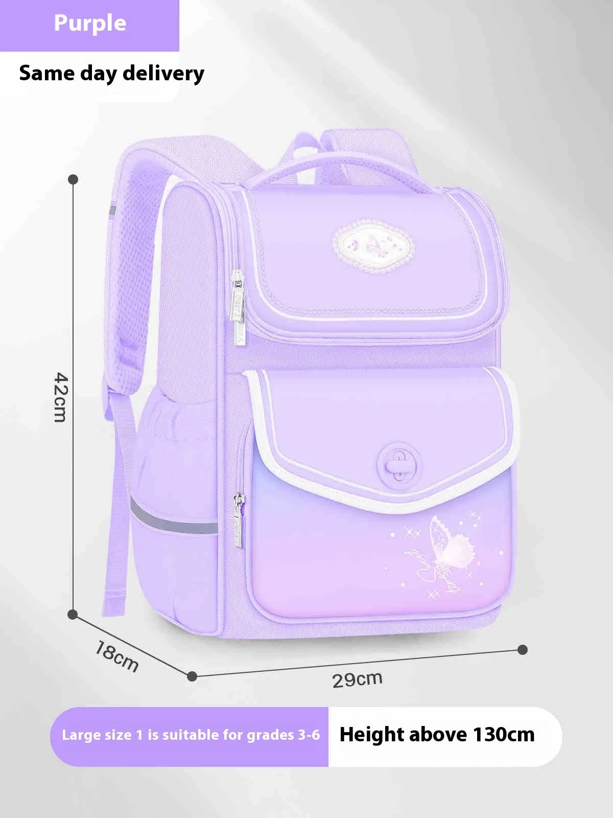 Pink waterproof girls school backpack with large capacity for primary school students