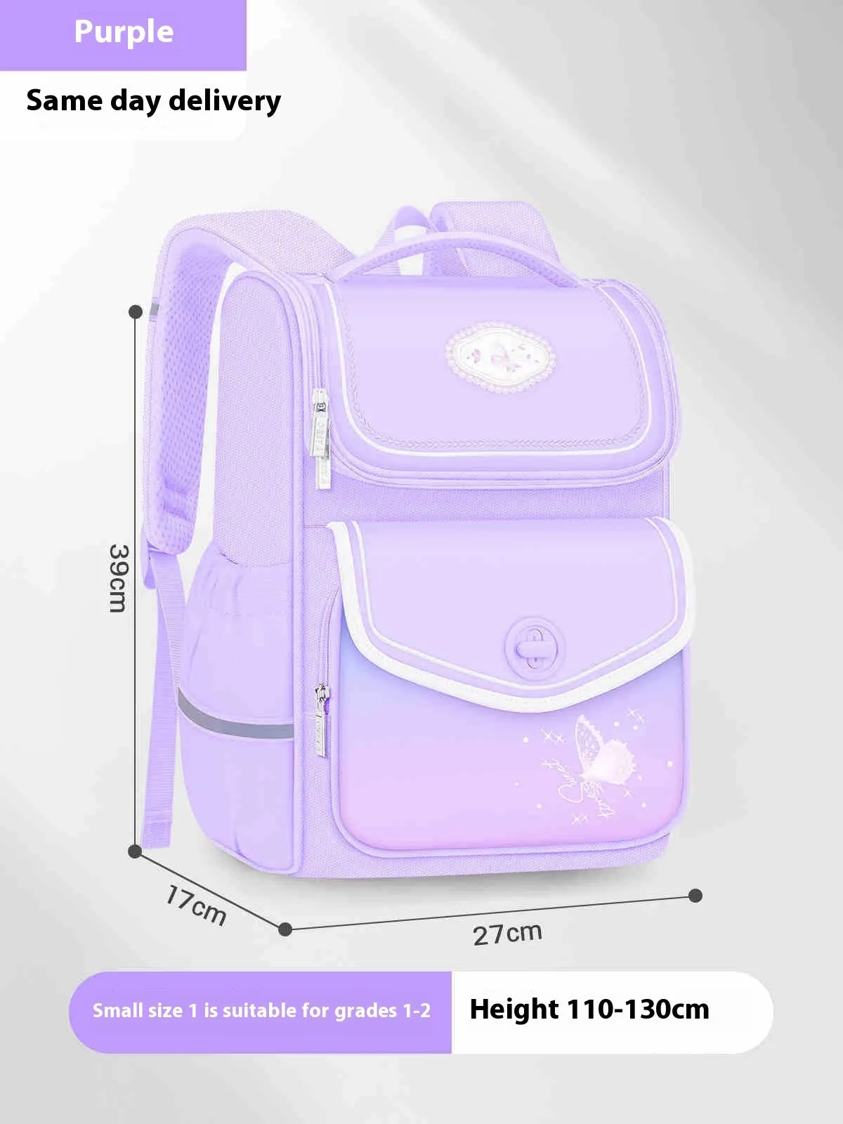 Pink waterproof girls school backpack with large capacity for primary school students