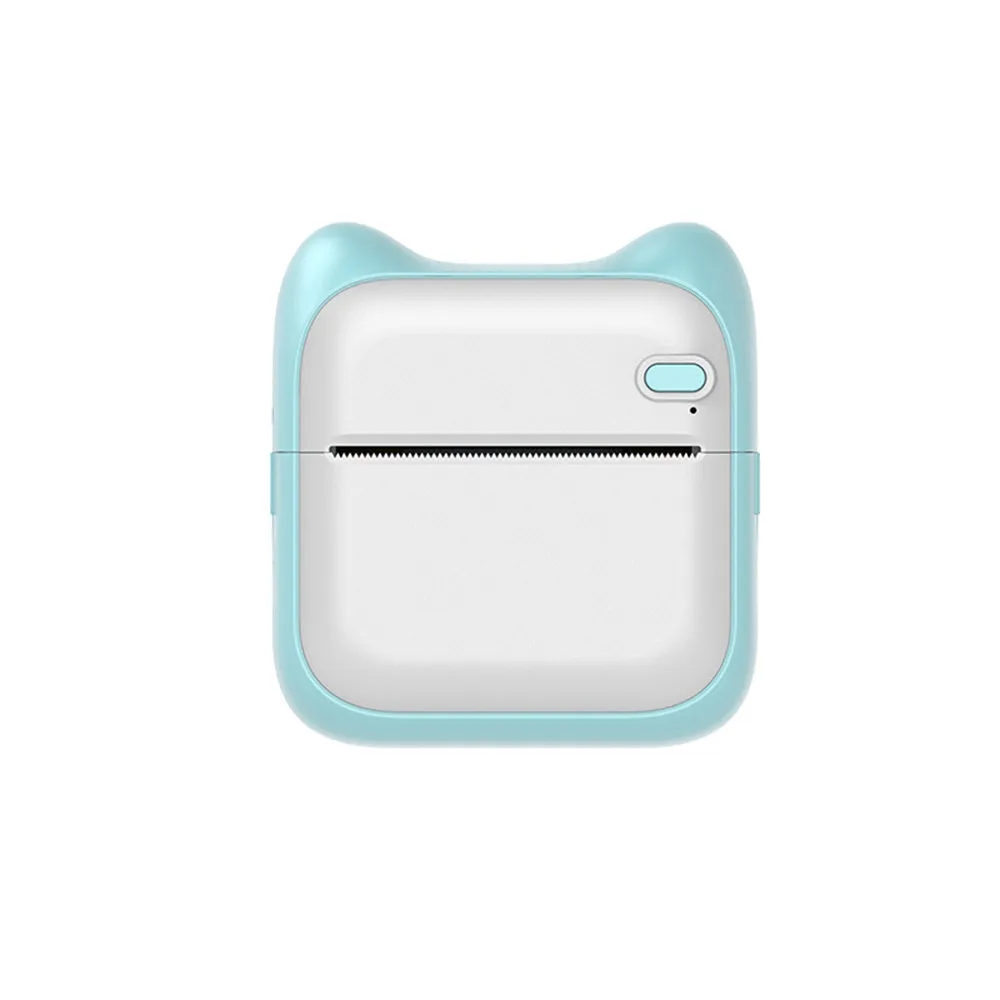 Mini pocket Bluetooth thermal printer in pink with USB charging cable