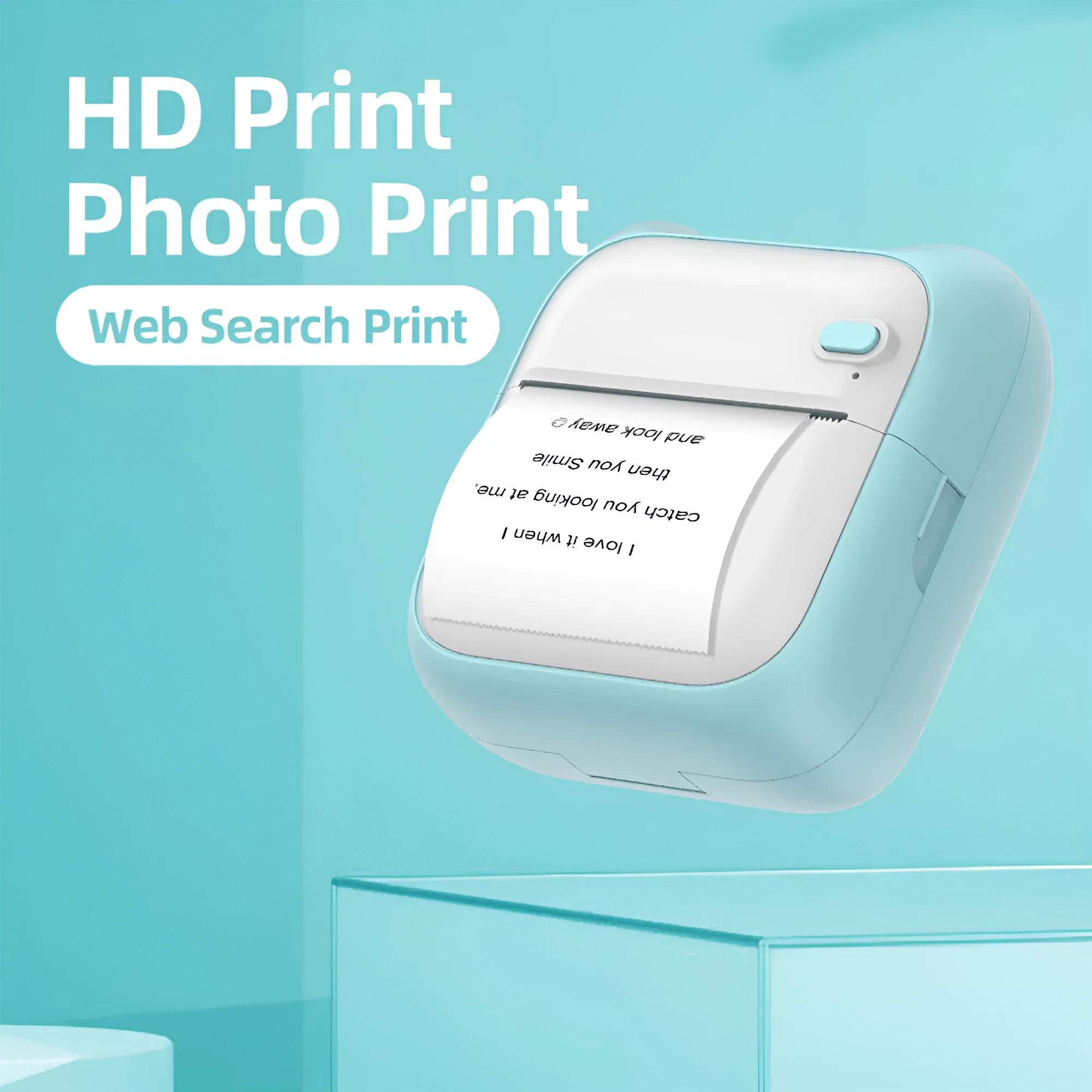 Mini pocket Bluetooth thermal printer in pink with USB charging cable