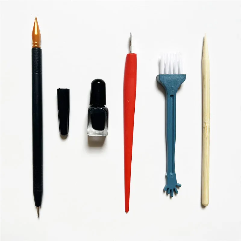 Scratch painting tool set with scraping pen, repair pen, brushes and bamboo sticks for art detailing