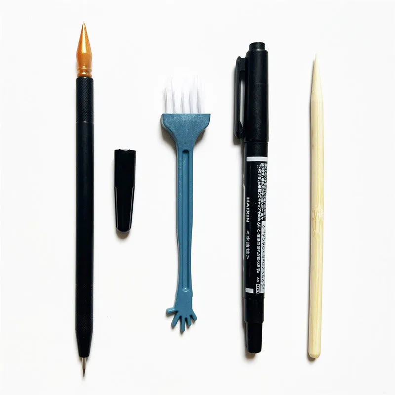Scratch painting tool set with scraping pen, repair pen, brushes and bamboo sticks for art detailing