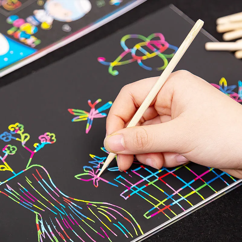 Scratch painting tool set with scraping pen, repair pen, brushes and bamboo sticks for art detailing
