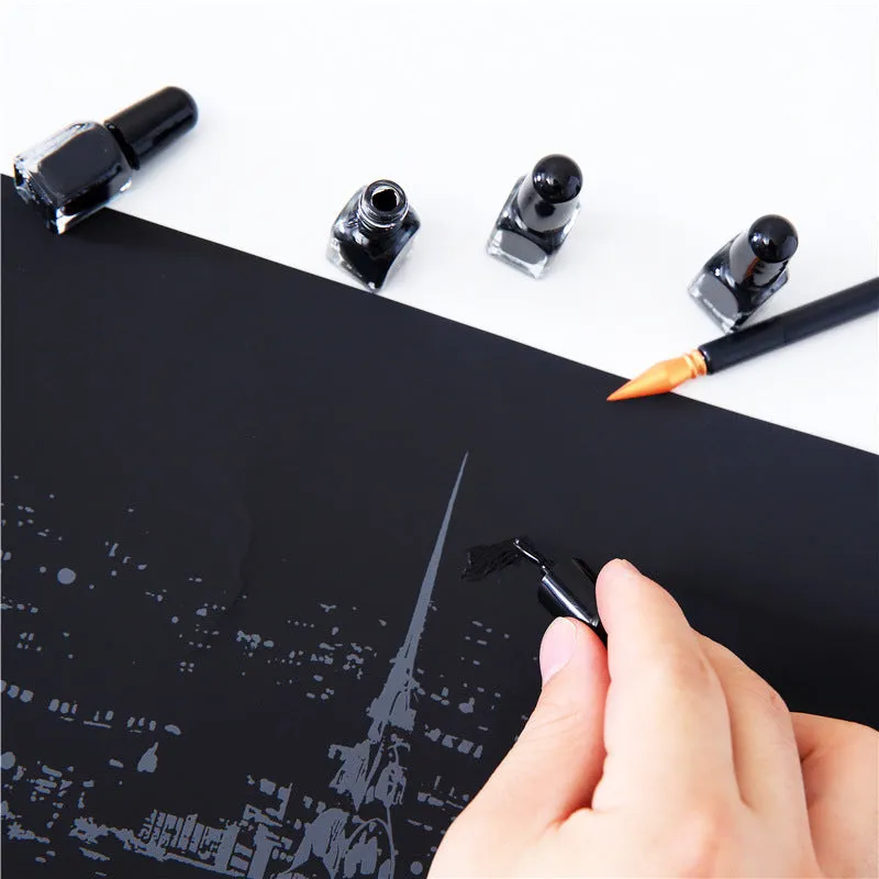 Scratch painting tool set with scraping pen, repair pen, brushes and bamboo sticks for art detailing