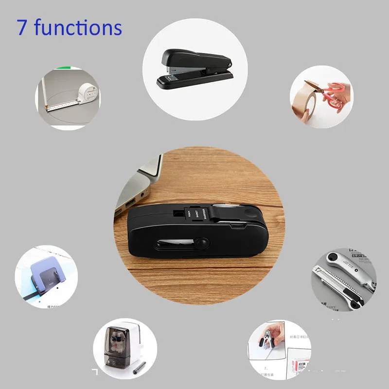 KOONSLED black mini stapler with staple remover on a white surface