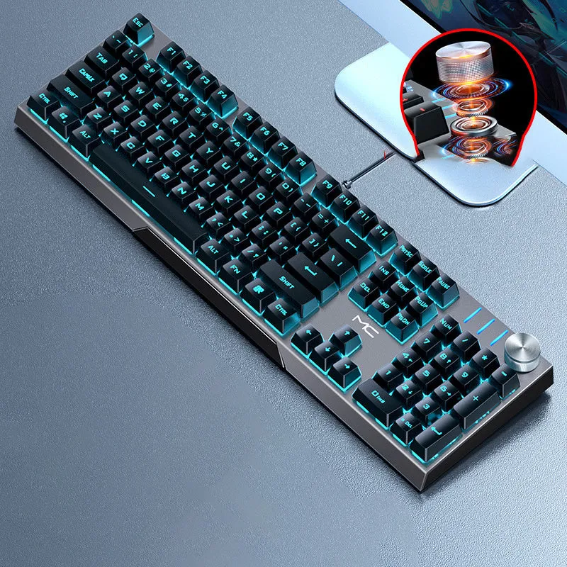 Wired mechanical keyboard 104 keys with seven-colour backlight, black mixed light green axis variant