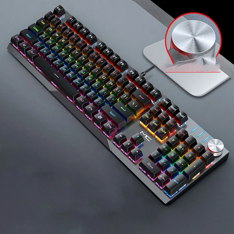Wired mechanical keyboard 104 keys with seven-colour backlight, black mixed light green axis variant