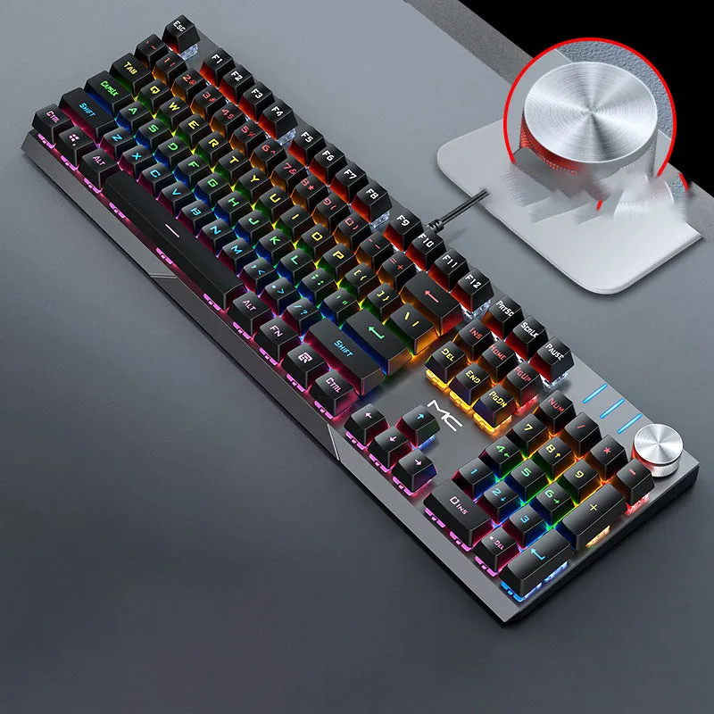 Wired mechanical keyboard 104 keys with seven-colour backlight, black mixed light green axis variant