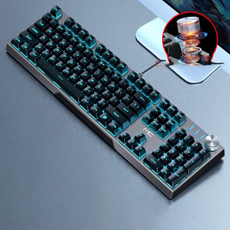 Wired mechanical keyboard 104 keys with seven-colour backlight, black mixed light green axis variant