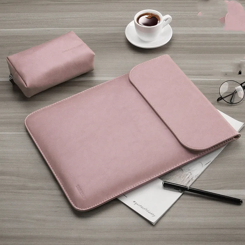 Micro velvet laptop liner bag for 13.3 inch notebook, available in multiple colours, lying on a desk