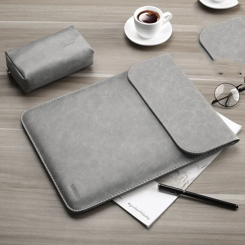 Micro velvet laptop liner bag for 13.3 inch notebook, available in multiple colours, lying on a desk