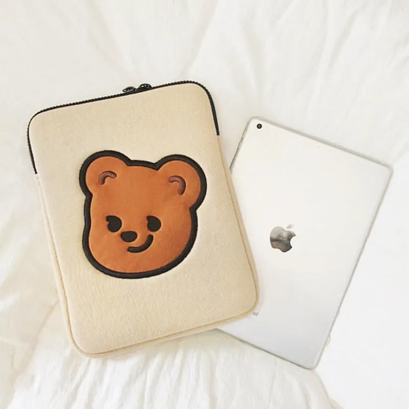 Cotton cartoon animal laptop sleeve bag with zipper closure for 11 13 15 inch devices, featuring a liner and computer pocket