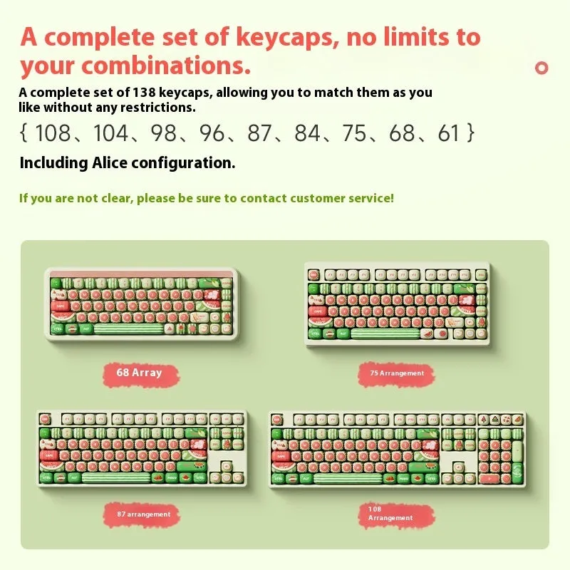 Watermelon themed mechanical keyboard key caps with five-sided sublimation printing