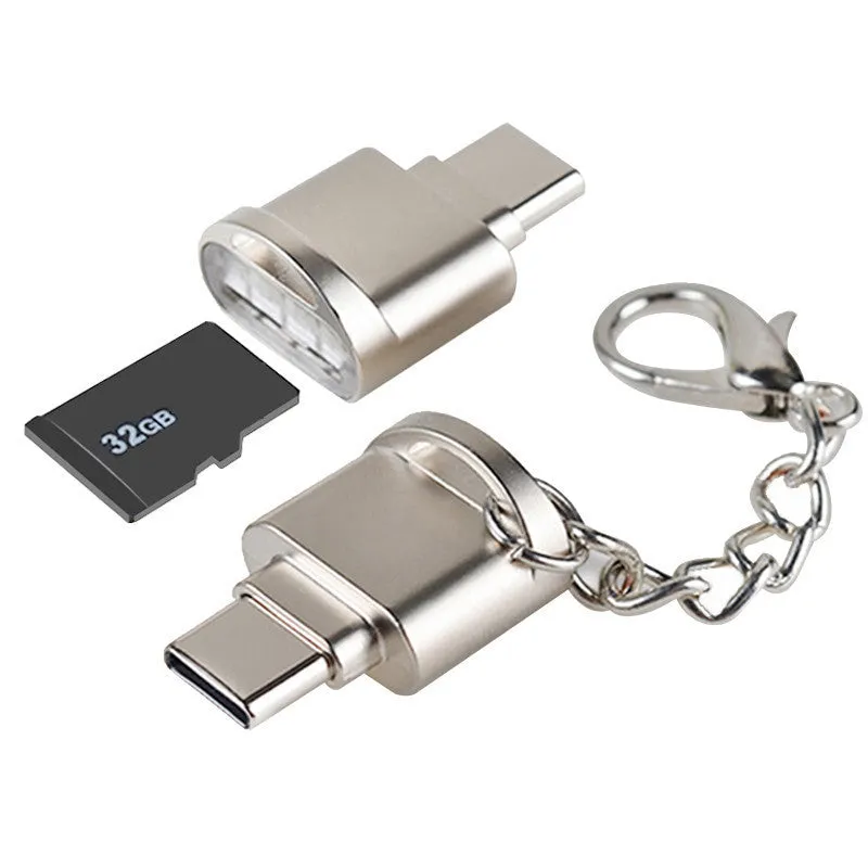 Gold metal micro USB TF card reader adapter for Android smartphones