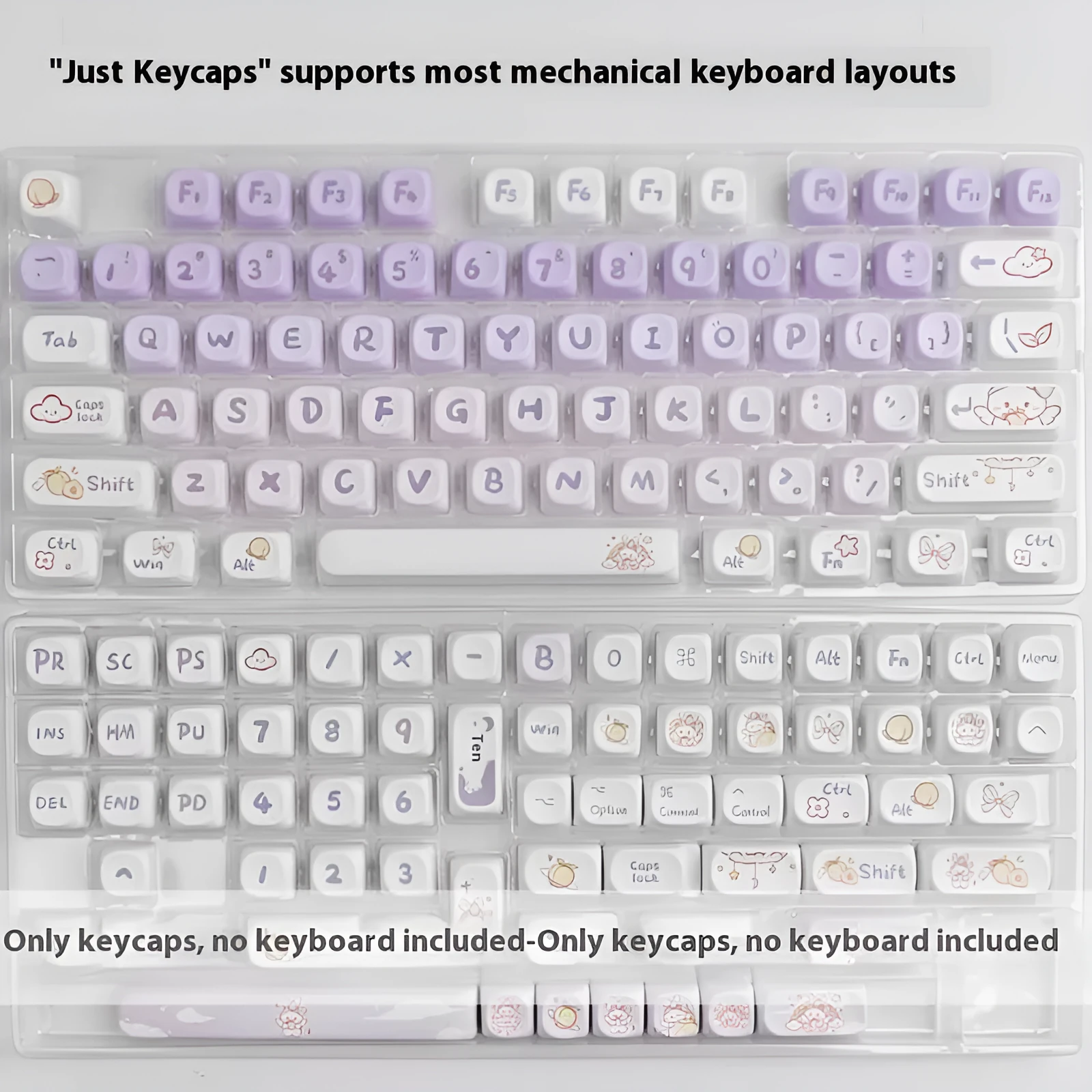 PBT gradient purple rabbit keycap set with sublimation printed custom coeco design for mechanical keyboards