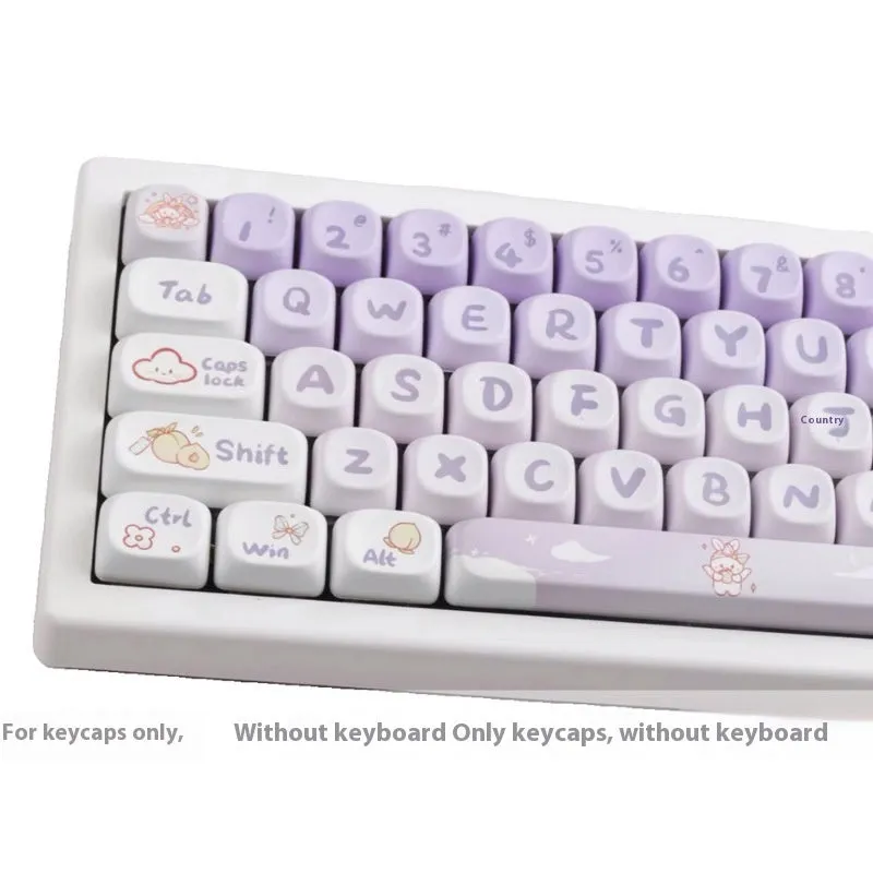 PBT gradient purple rabbit keycap set with sublimation printed custom coeco design for mechanical keyboards