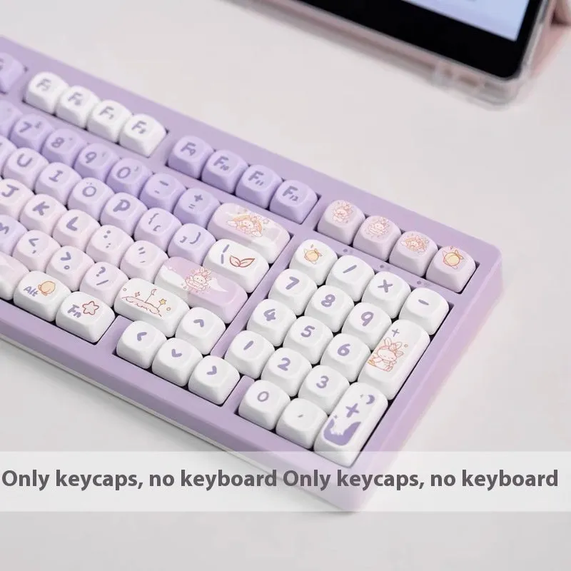PBT gradient purple rabbit keycap set with sublimation printed custom coeco design for mechanical keyboards