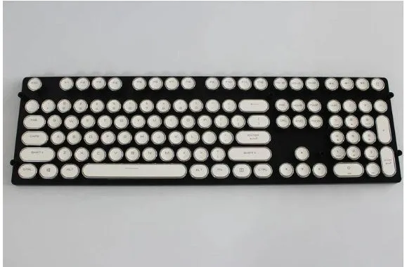 Steampunk style ABS electroplated keycaps with radium carved characters in four colour options Black Blue Pink White