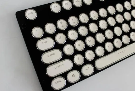 Steampunk style ABS electroplated keycaps with radium carved characters in four colour options Black Blue Pink White