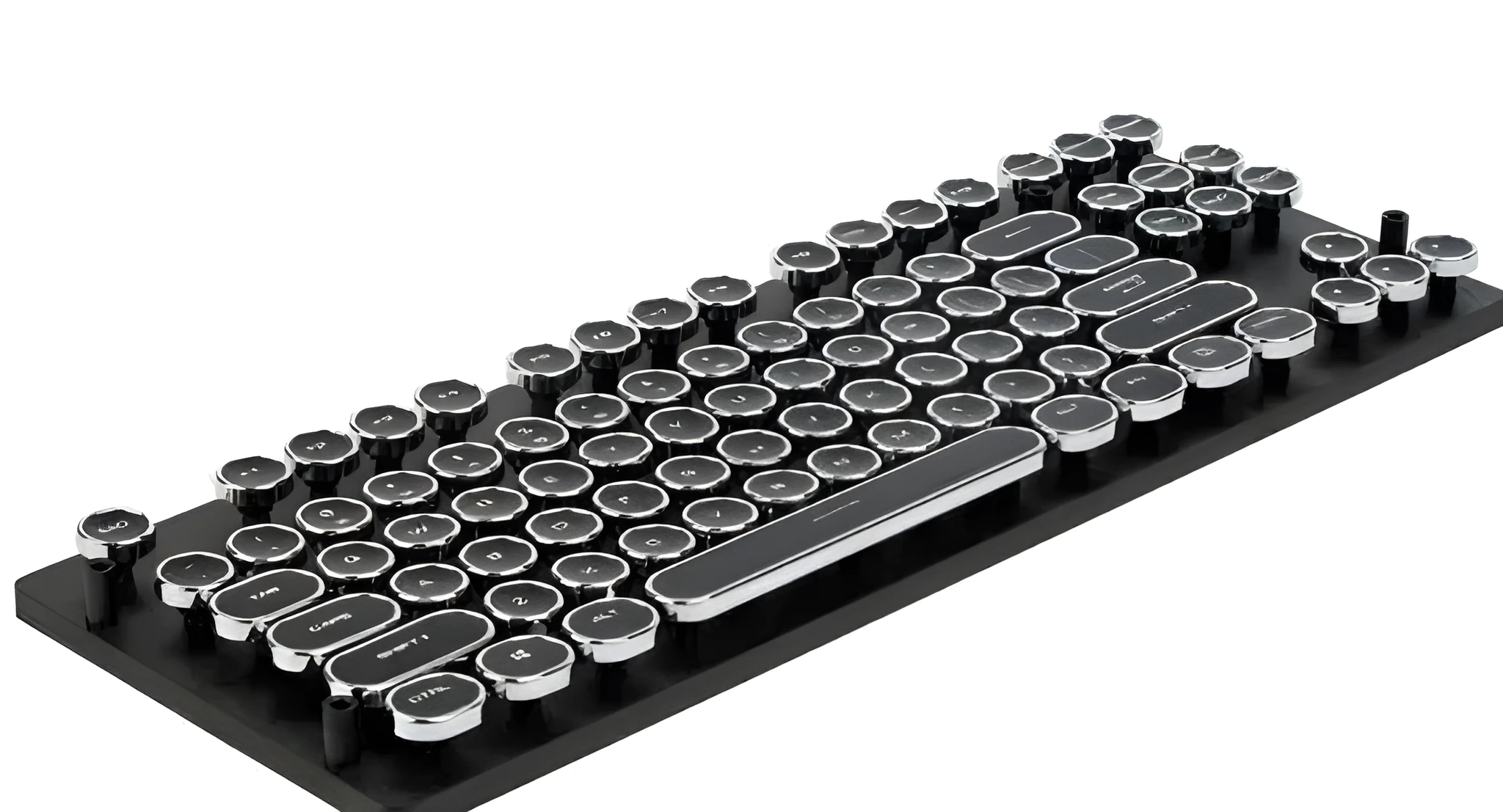 Steampunk style ABS electroplated keycaps with radium carved characters in four colour options Black Blue Pink White
